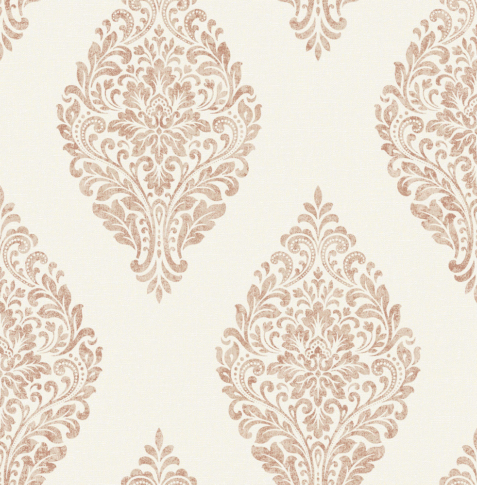Gillian Copper Medallion Wallpaper by Advantage Designer Curio Covers about 56.4 square feet 20.5-in by 33-ft long roll Unpasted 20.8 - Swanky Fabrics -