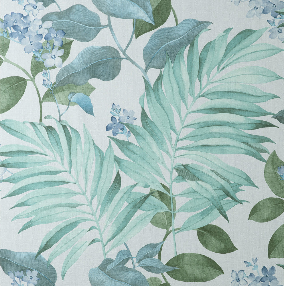 Eden Grey Tropical Wallpaper by Advantage Designer Curio Covers about 57.5 square feet 20.9-in by 33-ft long roll Unpasted 20.86 - Swanky Fabrics -