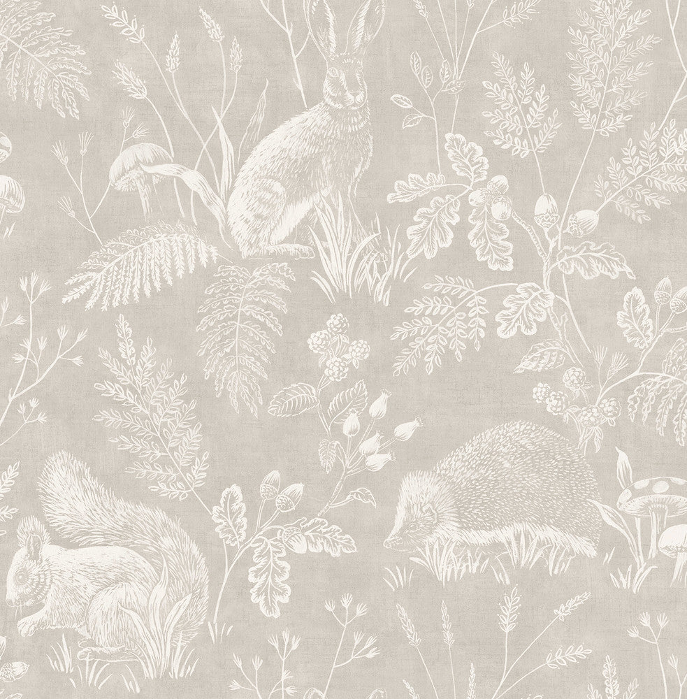 Woodland Light Grey Toile Wallpaper by Advantage Designer Westbury Forest Covers about 56.4 square feet 20.5-in by 33-ft long roll Unpasted 20.9 - Swanky Fabrics -
