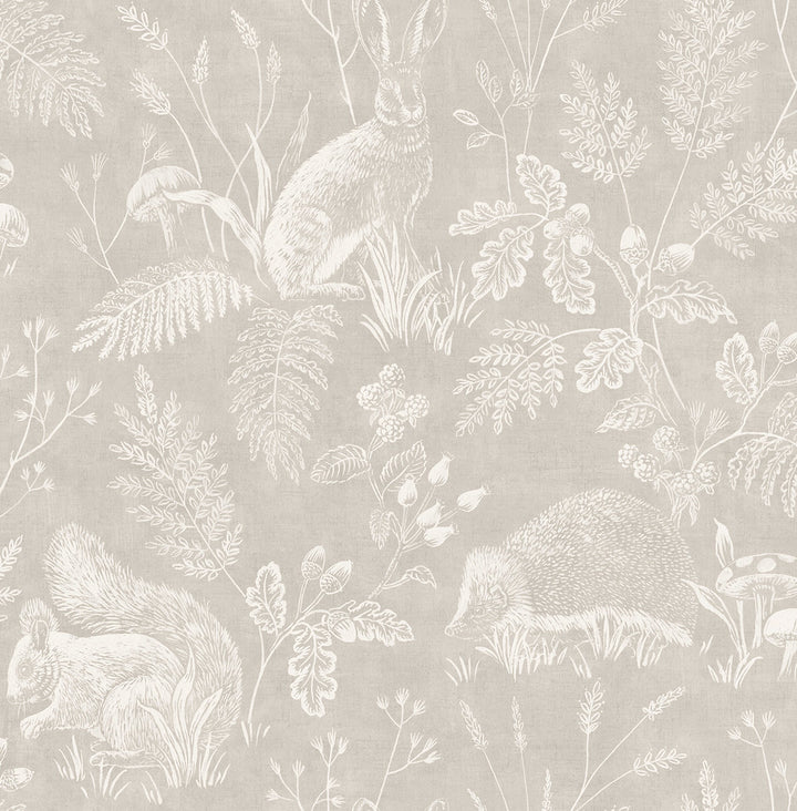 Woodland Light Grey Toile Wallpaper by Advantage Designer Westbury Forest Covers about 56.4 square feet 20.5-in by 33-ft long roll Unpasted 20.9 - Swanky Fabrics -