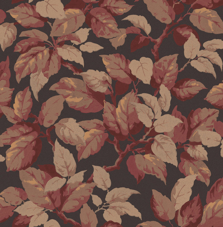 Canopy Burgundy Leaf Wallpaper by Advantage Designer Westbury Forest Covers about 56.4 square feet 20.5-in by 33-ft long roll Unpasted 20.9 - Swanky Fabrics -