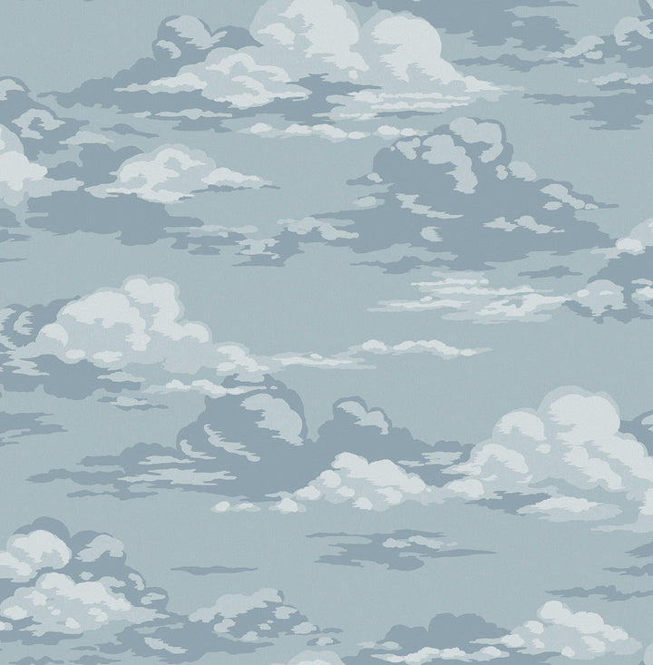 Cumulus Blue Clouds Wallpaper by Advantage Designer Westbury Forest Covers about 56.4 square feet 20.5-in by 33-ft long roll Unpasted 20.9 - Swanky Fabrics -