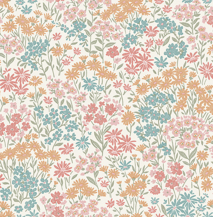 Ditsy Multi Daisies Wallpaper by Advantage Designer Westbury Forest Covers about 56.4 square feet 20.5-in by 33-ft long roll Unpasted 20.9 - Swanky Fabrics -