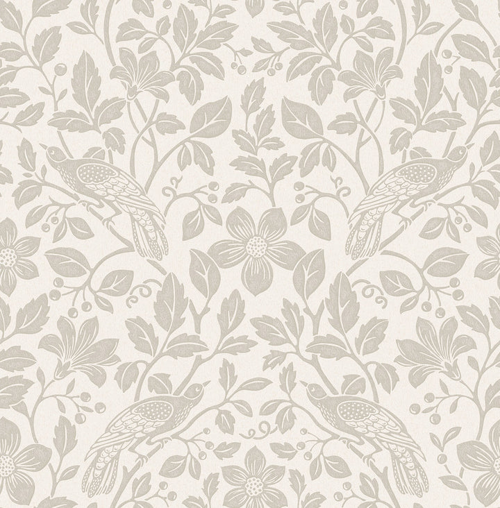 Marlow Bone Bird Vine Wallpaper by Advantage Designer Westbury Forest Covers about 56.4 square feet 20.5-in by 33-ft long roll Unpasted 20.9 - Swanky Fabrics -