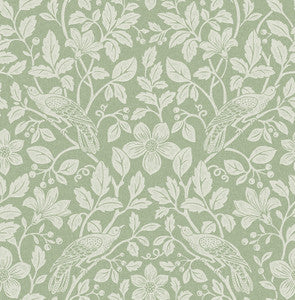 Marlow Green Bird Vine Wallpaper by Advantage Designer