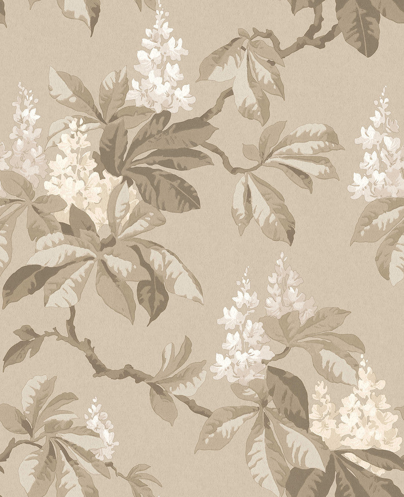 Chestnut Beige Floral Wallpaper by Advantage Designer Westbury Forest Covers about 56.4 square feet 20.5-in by 33-ft long roll Unpasted 25.2 - Swanky Fabrics -