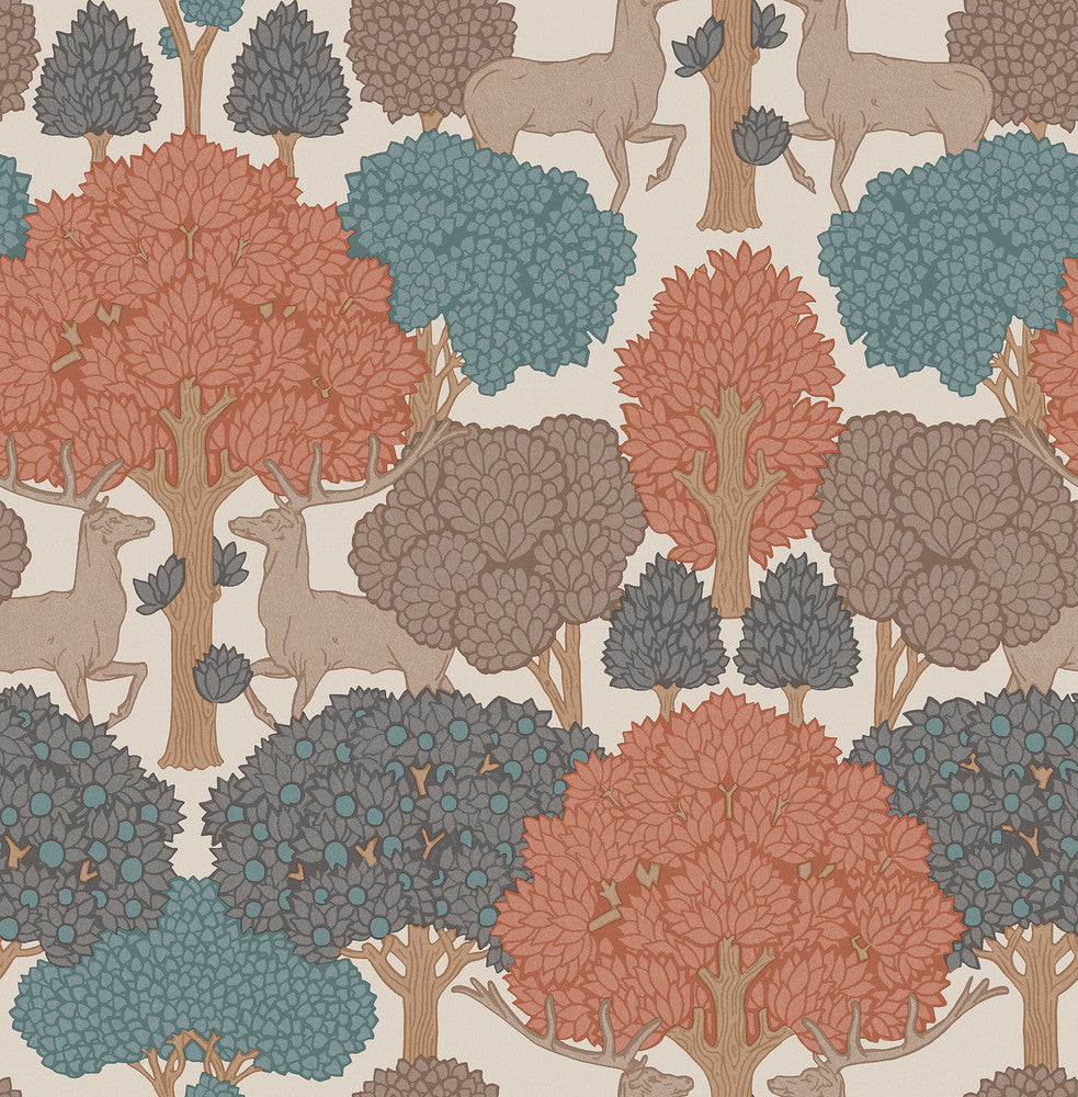 Forest of Arden Apricot Deer Wallpaper by Advantage Designer Westbury Forest Covers about 56.4 square feet 20.5-in by 33-ft long roll Unpasted 20.9 - Swanky Fabrics -