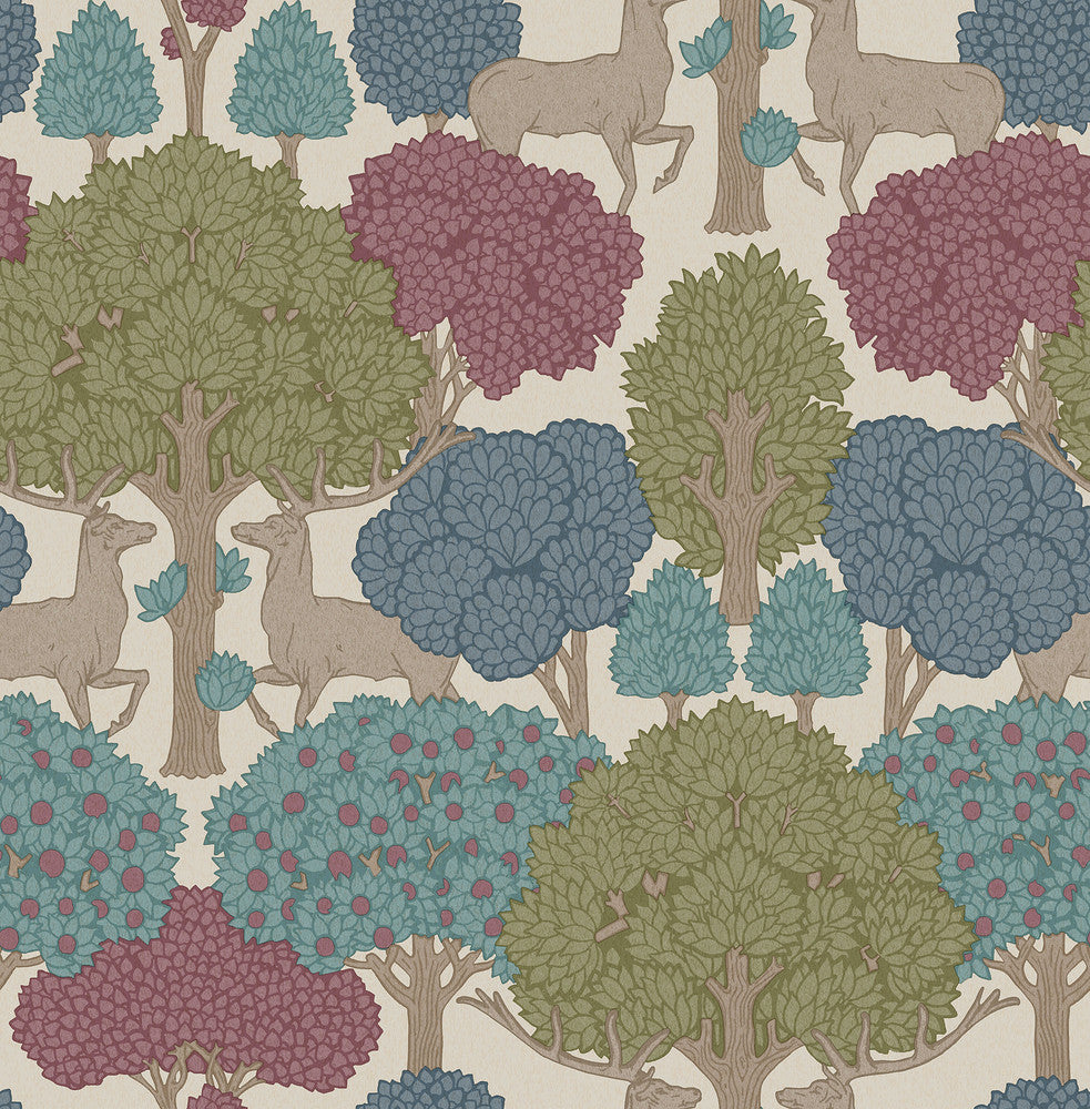 Forest of Arden Merlot Deer Wallpaper by Advantage Designer Westbury Forest Covers about 56.4 square feet 20.5-in by 33-ft long roll Unpasted 20.9 - Swanky Fabrics -