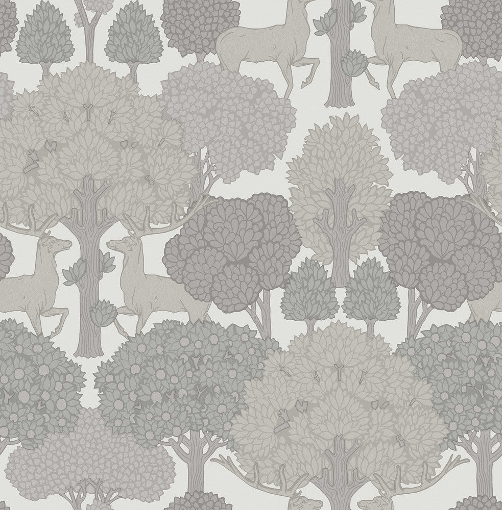 Forest of Arden Grey Deer Wallpaper by Advantage Designer Westbury Forest Covers about 56.4 square feet 20.5-in by 33-ft long roll Unpasted 20.9 - Swanky Fabrics -