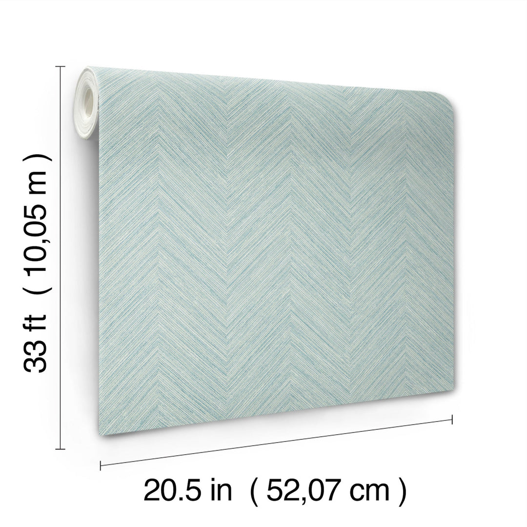 Caladesi Aqua Linen Chevron Wallpaper by Chesapeake Designer