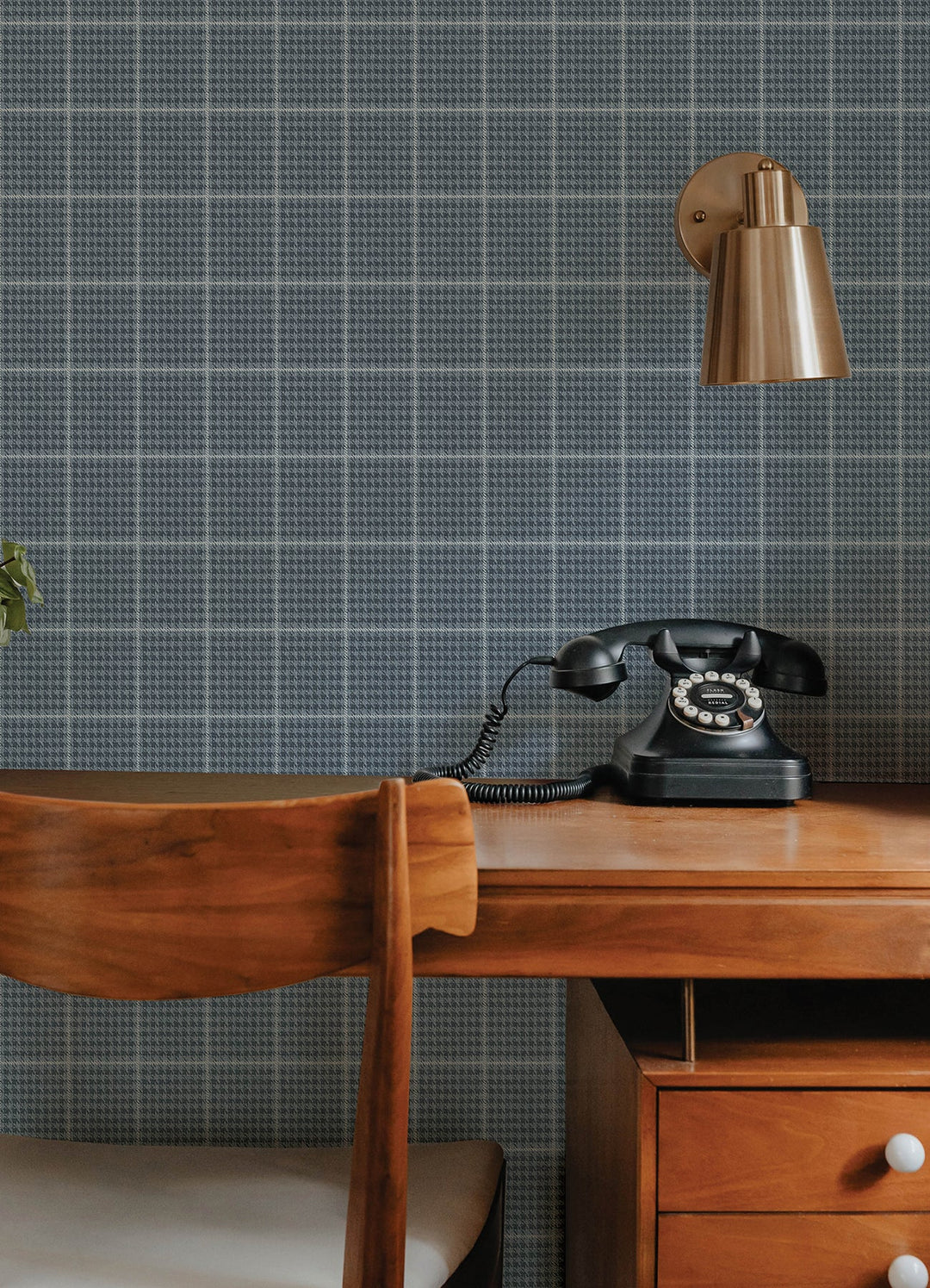Prescott Navy Glen Check Wallpaper by Chesapeake Designer