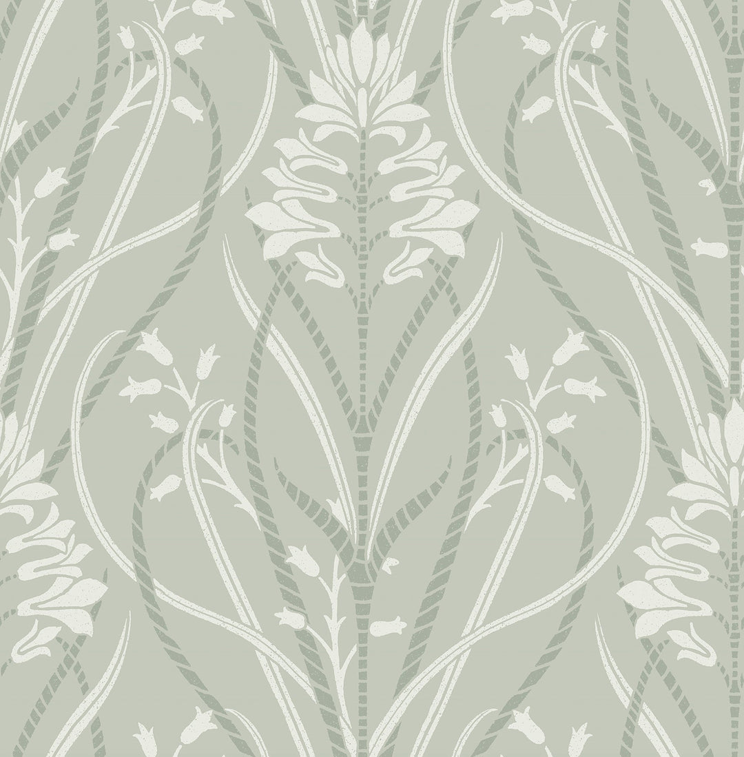 Rosalind Sage Iris Damask Wallpaper by A-Street Prints Designer