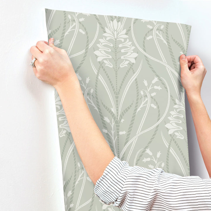 Rosalind Sage Iris Damask Wallpaper by A-Street Prints Designer