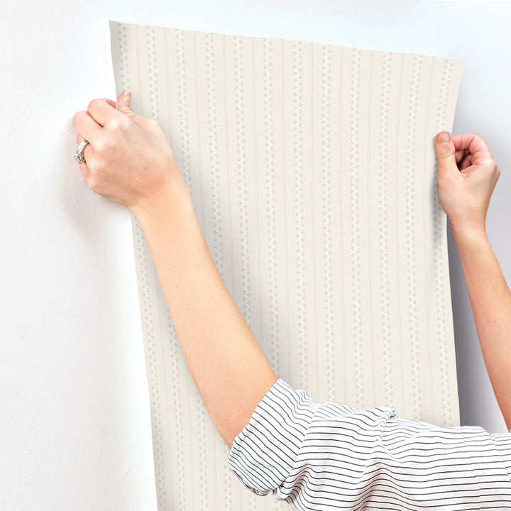 Curtis Beige Embellished Stripe Wallpaper by Chesapeake Designer