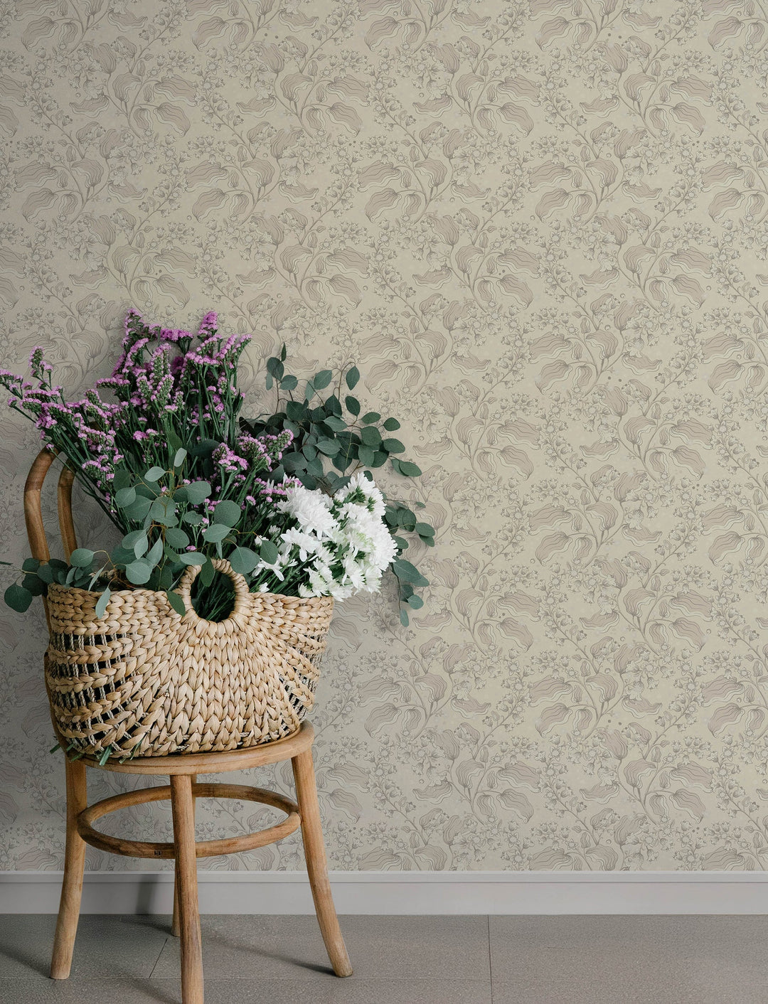 Syren Khaki Dainty Floral Wallpaper by A-Street Prints Designer