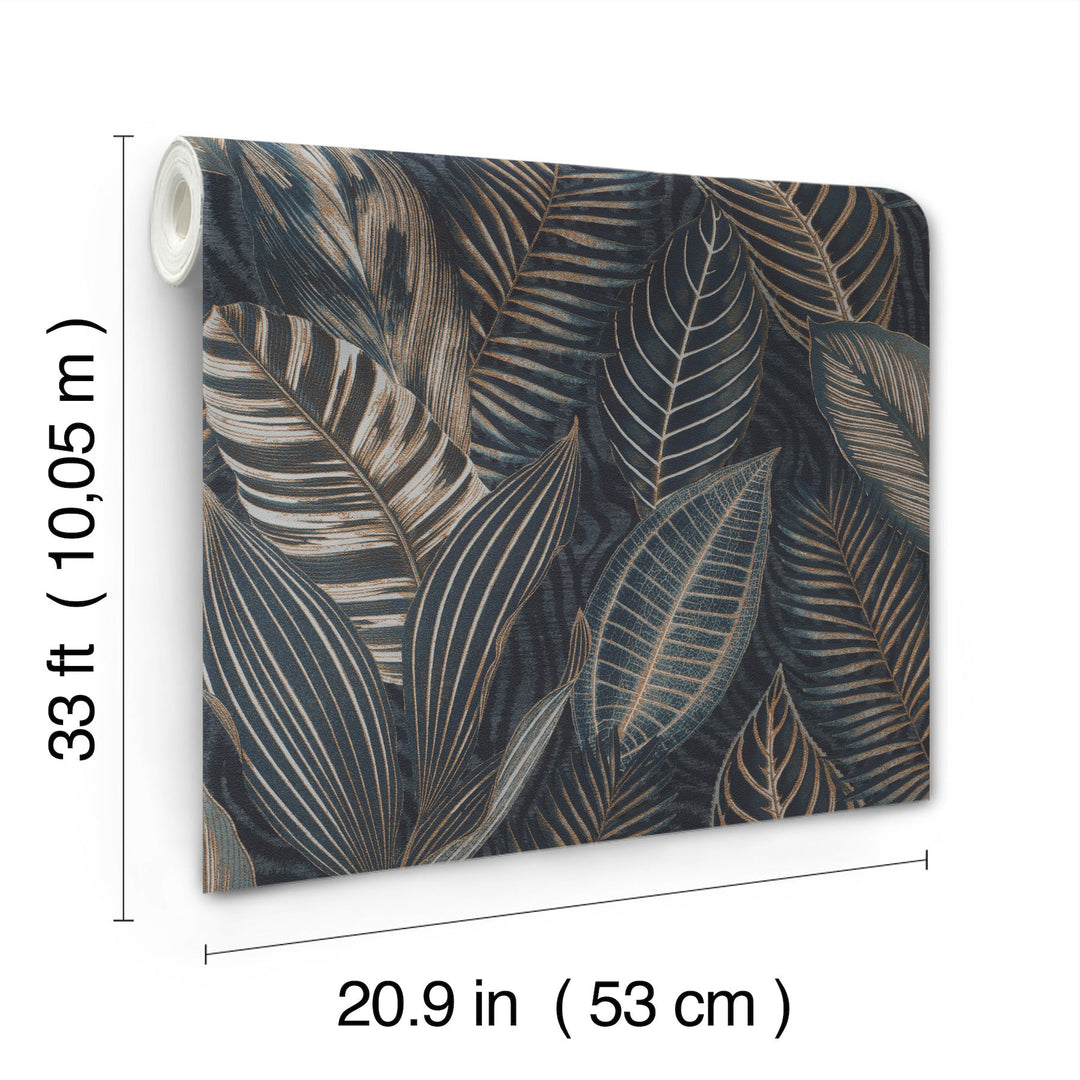 Acacius Dark Blue Tropical Foliage Wallpaper by A-Street Prints Designer