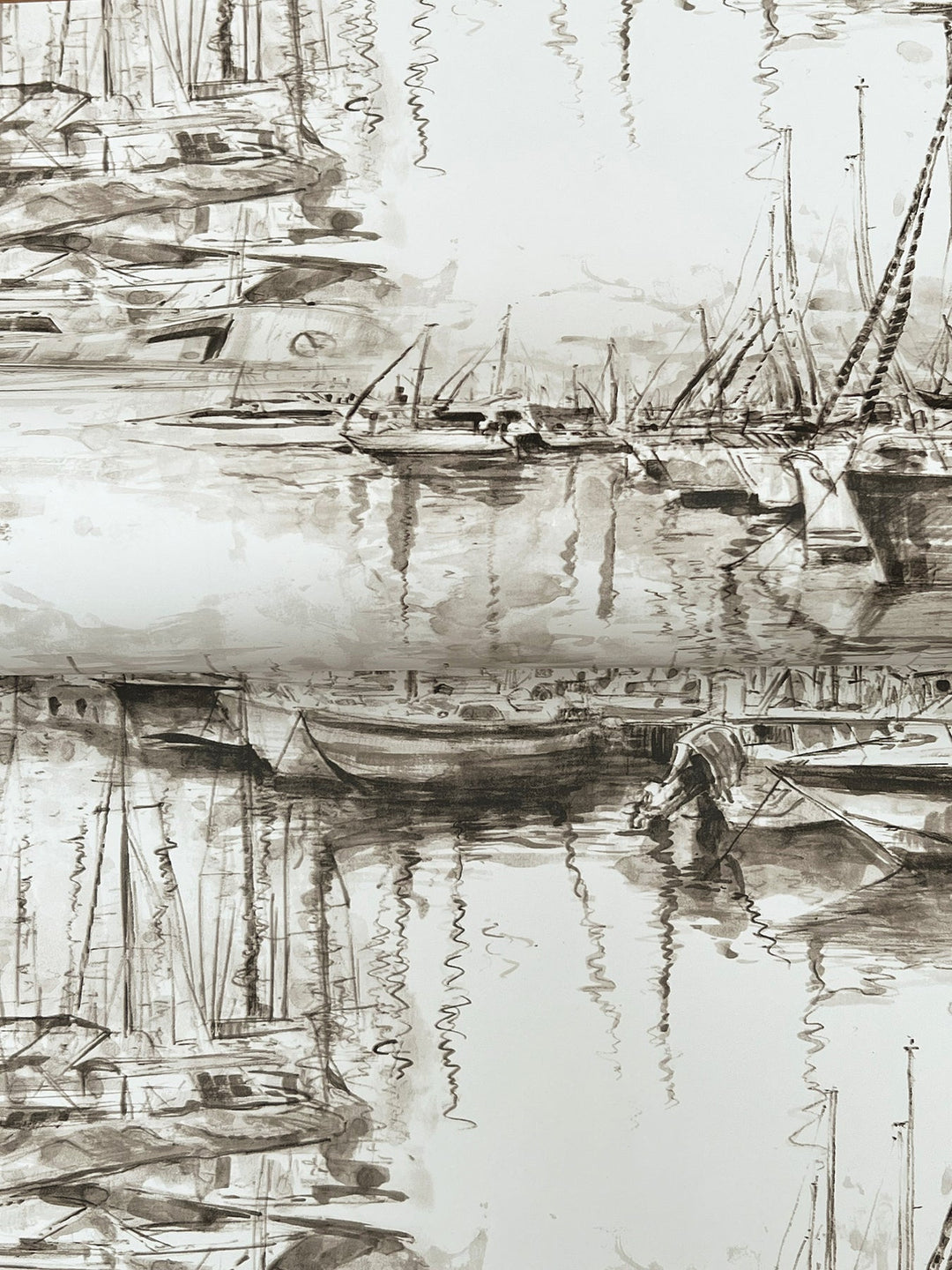 Yacht Club Taupe Scenic Wallpaper by Ronald Redding Designer