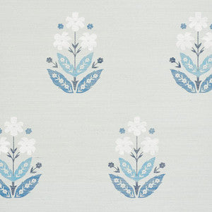 Floweret Sisal Blues 5008910 by Schumacher Designer Wallpaper