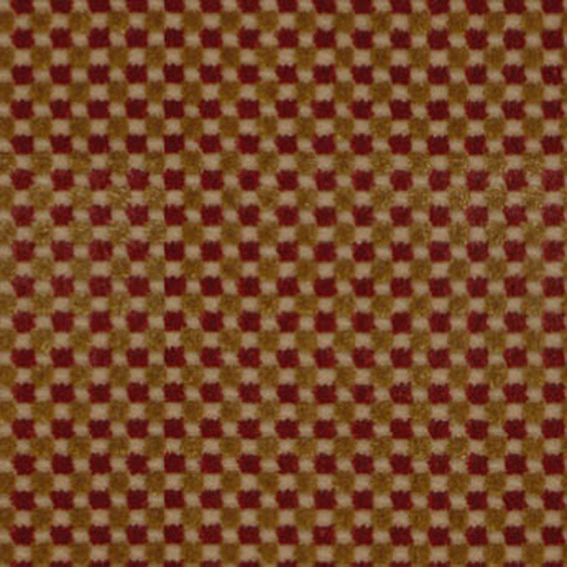 Fenwick Check Velvet Red/Gold 43551 by Schumacher Designer Fabric CUT & PATTERNED VELVETS VISCOSE 82% COTTON 18% BELGIUM WYZENBEEK 8,000 </p><p>Repeat: Horizontal: 3/8" (1CM) and Vertical: 3/8" (1CM) 54 - Swanky Fabrics -