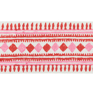 Toula Hand Blocked Linen Tape Red & Pink 77331 by Schumacher Designer Trim