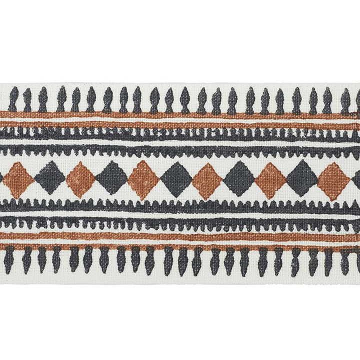 Toula Hand Blocked Linen Tape Black & Brown 77333 by Schumacher Designer Trim Statement Trims - Swanky Fabrics -
