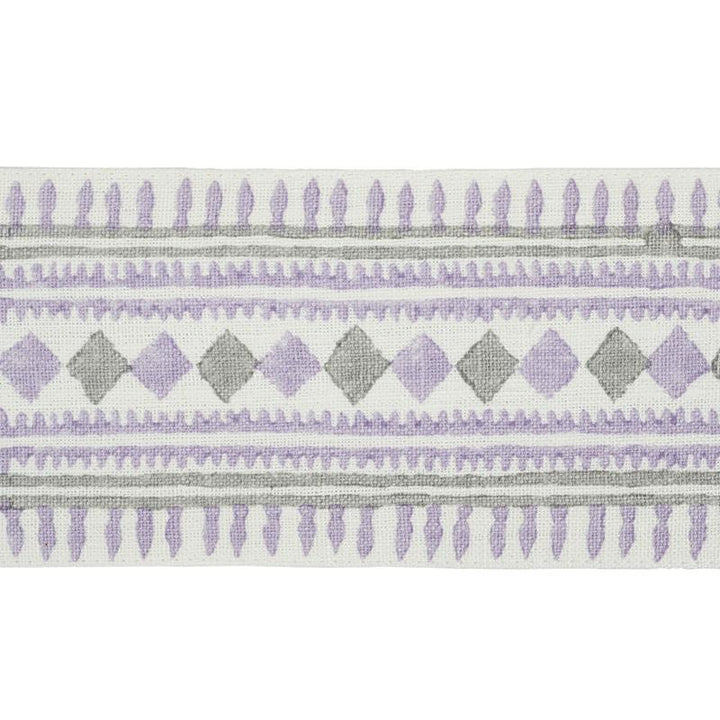 Toula Hand Blocked Linen Tape Lilac & Grey 77332 by Schumacher Designer Trim Statement Trims - Swanky Fabrics -