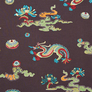 Hanlun Dragon Embroidery Charcoal 78113 by Schumacher Designer Fabric