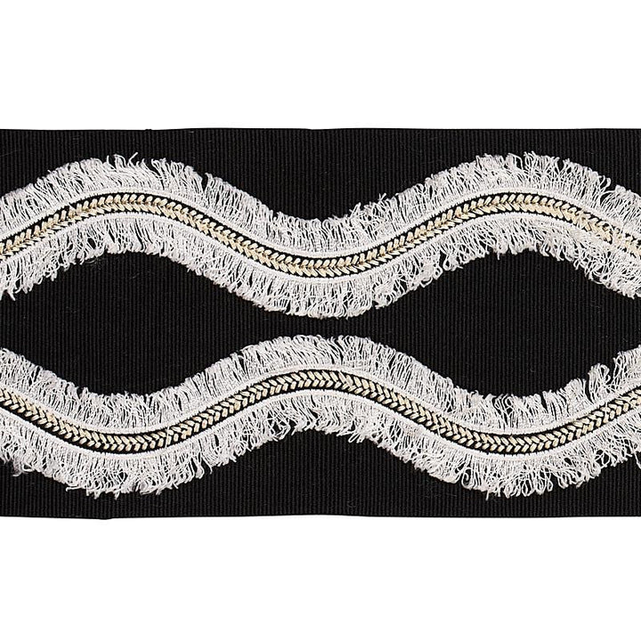 Ogee Embroidered Tape Black 74334 by Schumacher Designer Trim Bohemia 4.0" - Swanky Fabrics -