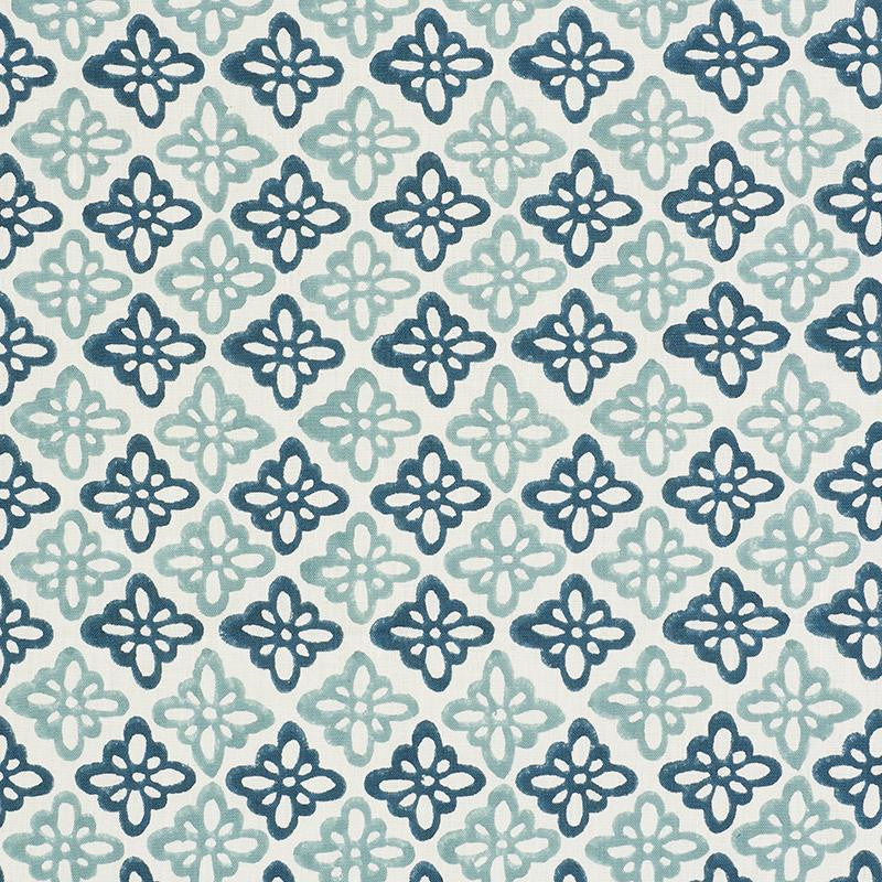 Pattee Hand Block Print Blue 179301 by Schumacher Designer Fabric Molly Mahon 3.0" - Swanky Fabrics -