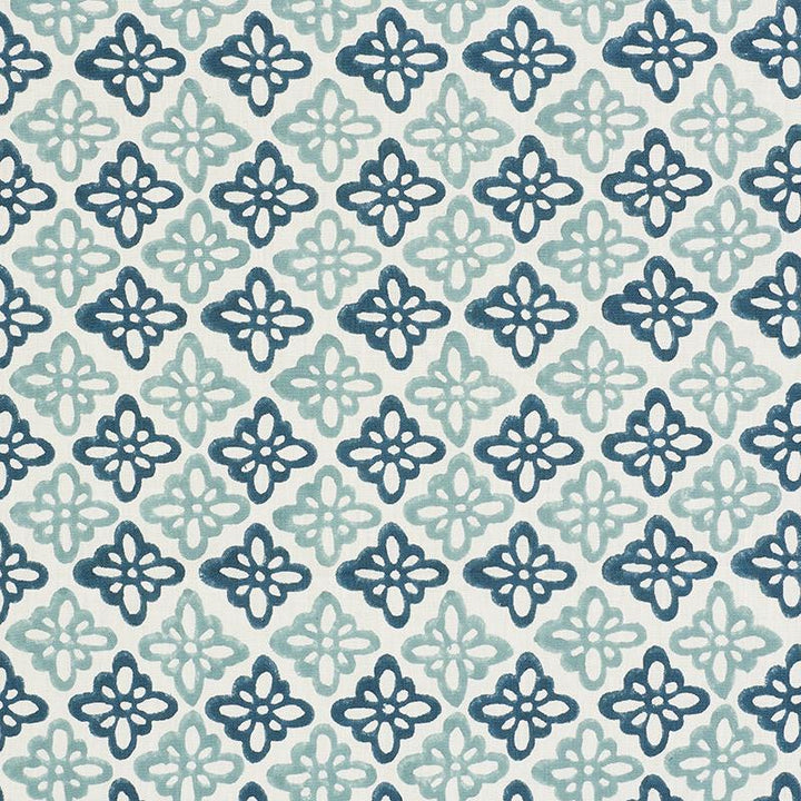 Pattee Hand Block Print Blue 179301 by Schumacher Designer Fabric Molly Mahon 3.0" - Swanky Fabrics -