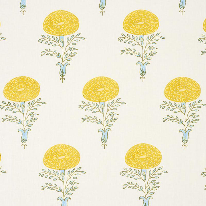 Marigold Hand Block Print Yellow 179320 by Schumacher Designer Fabric Molly Mahon 10.75" - Swanky Fabrics -