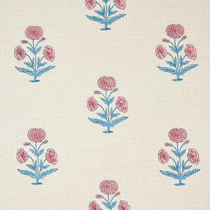 Poppy Hand Block Print Rose & Sky 179840 by Schumacher Designer Fabric