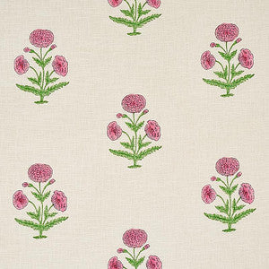 Poppy Hand Block Print Rose & Grass 179842 by Schumacher Designer Fabric