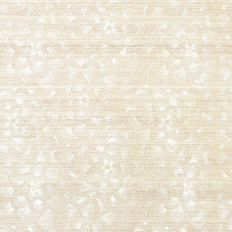 Lotus Embroidery Sisal Ivory 5011210 by Schumacher Designer Wallpaper Exquisite Embroideries 17.0" - Swanky Fabrics -