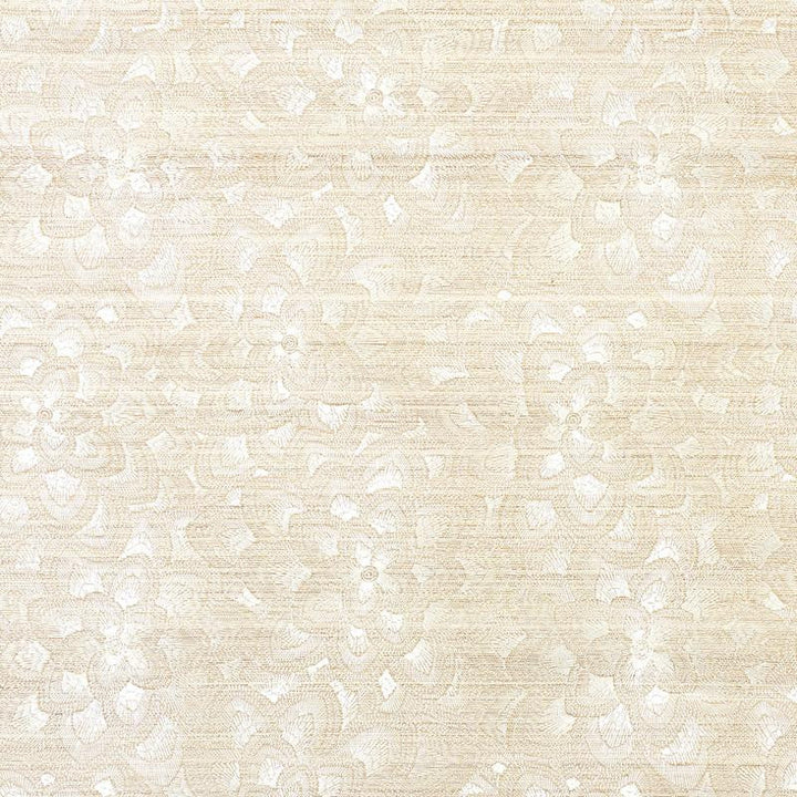 Lotus Embroidery Sisal Ivory 5011210 by Schumacher Designer Wallpaper Exquisite Embroideries 17.0" - Swanky Fabrics -