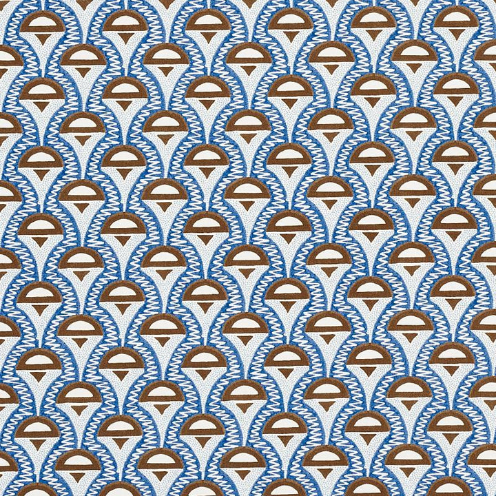 Abelino Blue & Brown 179581 by Schumacher Designer Fabric Copacabana 2.5" - Swanky Fabrics -