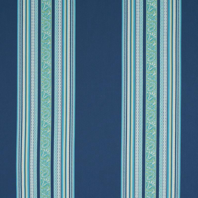 Markova Stripe Navy 78602 by Schumacher Designer Fabric Rive Gauche 13.5" - Swanky Fabrics -