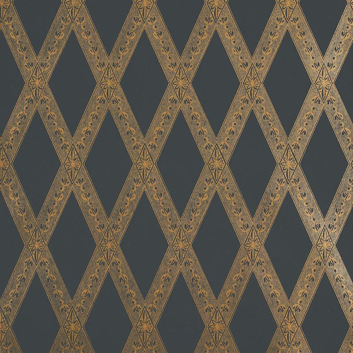 Les Losanges Toile Gold On Black 5011362 by Schumacher Designer Wallpaper Jill Lasersohn 10.25" - Swanky Fabrics -