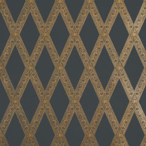Les Losanges Toile Gold On Black 5011362 by Schumacher Designer Wallpaper