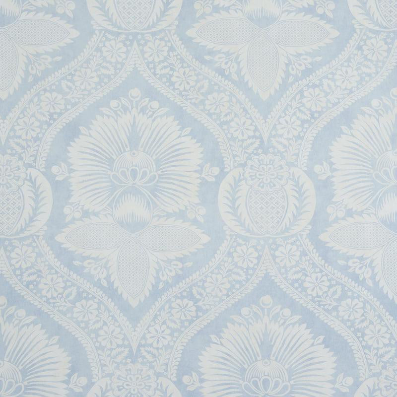 Villandry Damask Print Blue 5011750 by Schumacher Designer Wallpaper Perennial Favorites 18.0" - Swanky Fabrics -