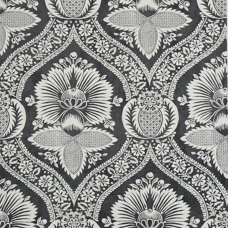 Villandry Damask Print Black 5011752 by Schumacher Designer Wallpaper Perennial Favorites 18.0" - Swanky Fabrics -