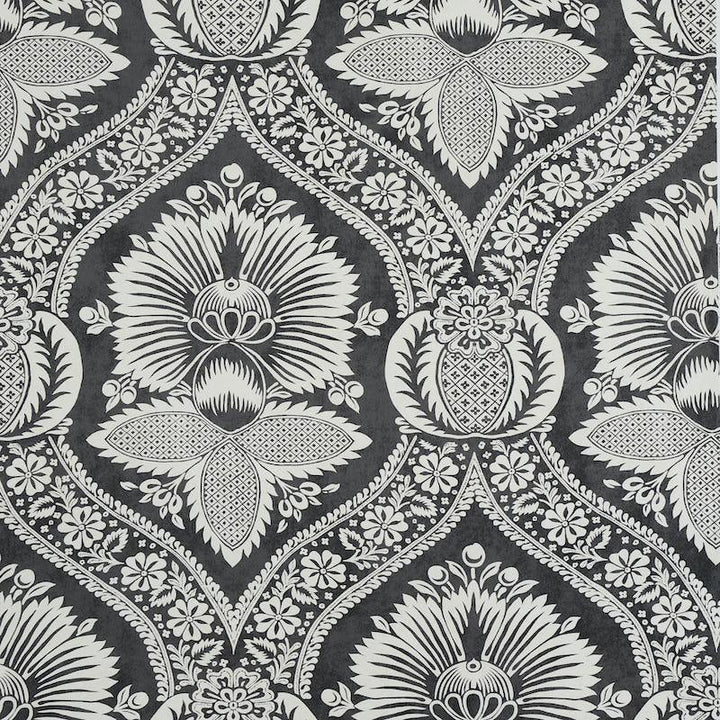 Villandry Damask Print Black 5011752 by Schumacher Designer Wallpaper Perennial Favorites 18.0" - Swanky Fabrics -