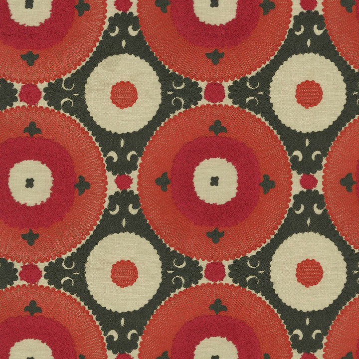 Uzbek Emb Chili 470530 by PKL Studio Designer Fabric - Base: 52% polyester, 48% cotton Emb: 100% cotton India 17000 Horizontal: 9 and Vertical: 9.25 55 - Swanky Fabrics -