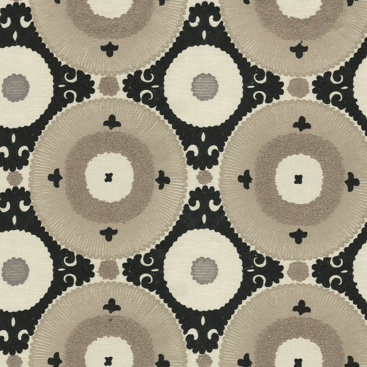 Uzbek Emb Café 470533 by PKL Studio Designer Fabric - Base: 52% polyester, 48% cotton Emb: 100% cotton India 17000 Horizontal: 9 and Vertical: 9.25 55 - Swanky Fabrics -