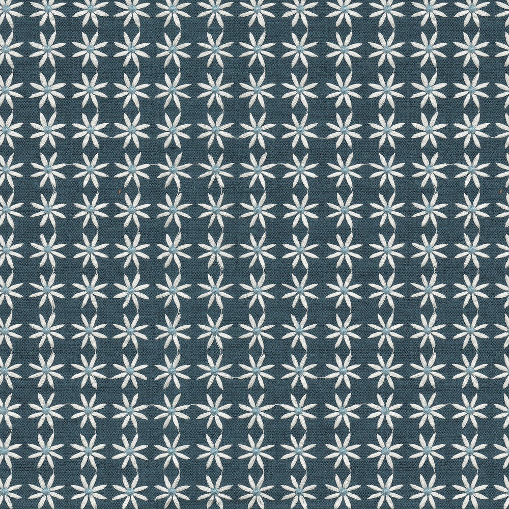 Daisy Emb Blue 470541 by PKL Studio Designer Fabric - Base: 28% cotton, 72% polyester Emb: 100% rayon India 51000 Horizontal: 1.1 and Vertical: 1 55 - Swanky Fabrics -