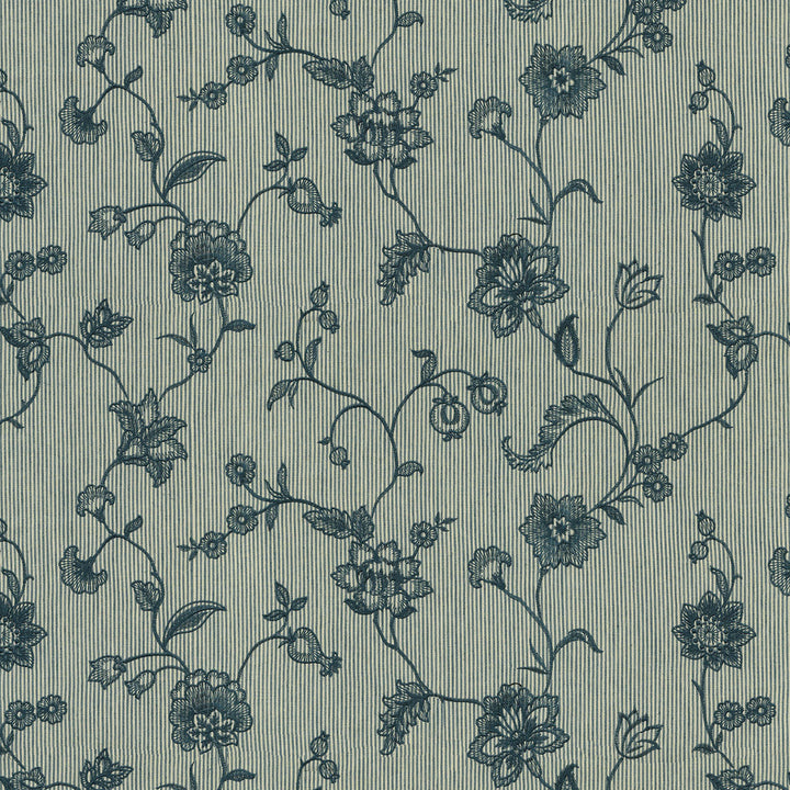 Homestead Indigo 471110 by P/K LIFESTYLES Designer Fabric - Base 50% polyester, 30% cotton, 20% linen / Emb. 100% polyester India 15000 Horizontal: 25.5 and Vertical: 15.5 54  - Swanky Fabrics -