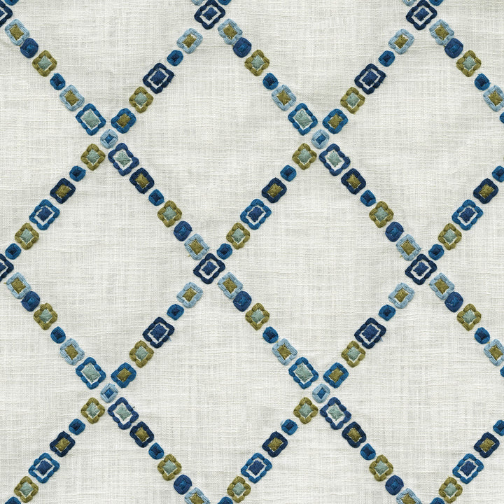Diamond Jewel Emb. Aegean 471131 by P/K LIFESTYLES Designer Fabric - Base: 100% cotton / Emb. 100% polyester India 51000 Horizontal: 6.5 and Vertical: 7.5 55  - Swanky Fabrics -