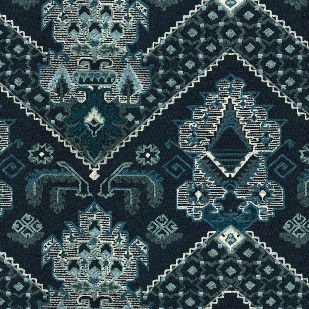 Casbah Indigo 471341 by P/K LIFESTYLES Designer Fabric - Base: 100% cotton/ Emb. 80% acrylic, 20% polyester India 51000 Horizontal: 17.5 and Vertical: 15.25 58  - Swanky Fabrics -