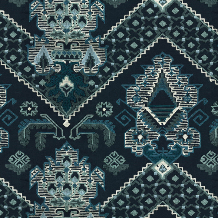 Casbah Indigo 471341 by P/K LIFESTYLES Designer Fabric - Base: 100% cotton/ Emb. 80% acrylic, 20% polyester India 51000 Horizontal: 17.5 and Vertical: 15.25 58  - Swanky Fabrics -
