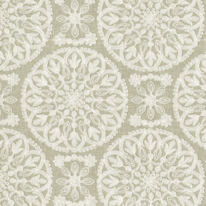 Lace Medallion Emb Cloud 472232 by PK Lifestyles Designer Fabric Cultural Exchange IX Base: 52% Polyester, 48% Cotton EMB: 100% Rayon India 51000 H: 10.2, V: 9 52 - Swanky Fabrics -
